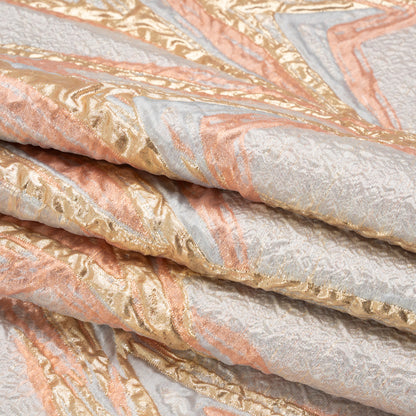 Metallic Gold, Pale Gray and Peach Flowing Lines Luxury Brocade Full