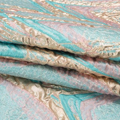 Metallic Gold, Turquoise and Pink Flowing Lines Luxury Brocade - Full