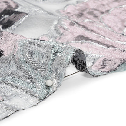 Metallic Silver, Pink and Black Floral Luxury Burnout Brocade - Folded