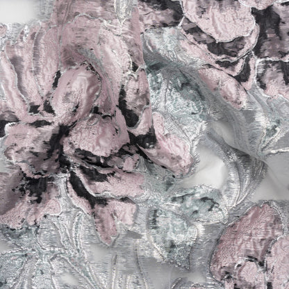 Metallic Silver, Pink and Black Floral Luxury Burnout Brocade