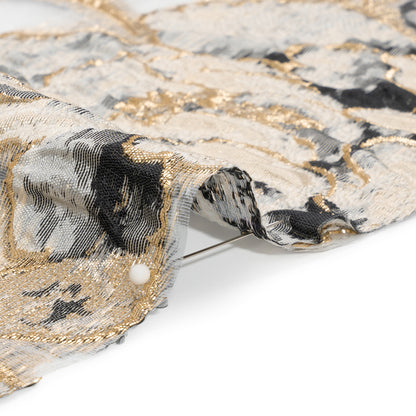 Metallic Gold, Beige and Black Floral Luxury Burnout Brocade Folded