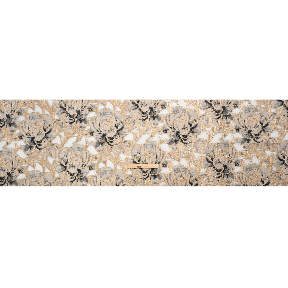 Metallic Gold, Beige and Black Floral Luxury Burnout Brocade Drape