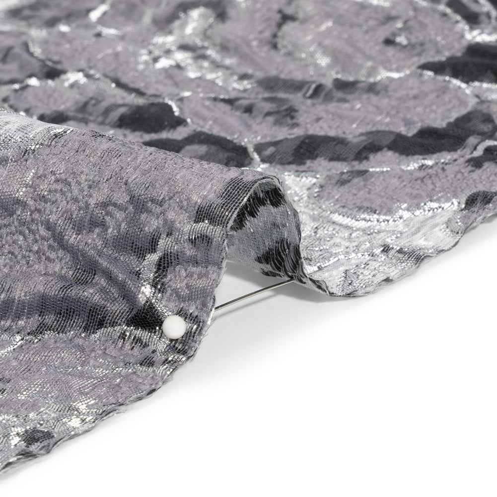 Metallic Silver and Gray Floral Luxury Burnout Brocade Folded