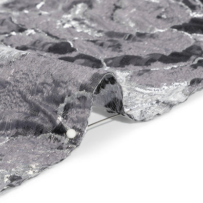 Metallic Silver and Gray Floral Luxury Burnout Brocade Folded