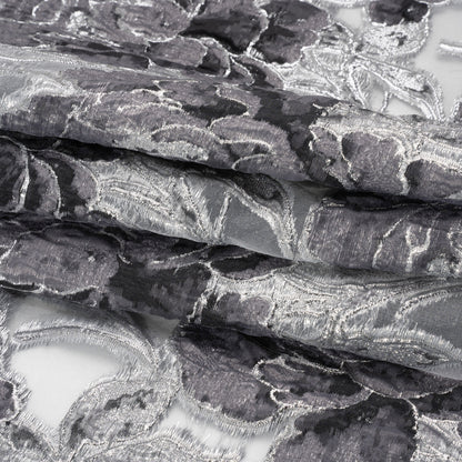 Metallic Silver and Gray Floral Luxury Burnout Brocade Full