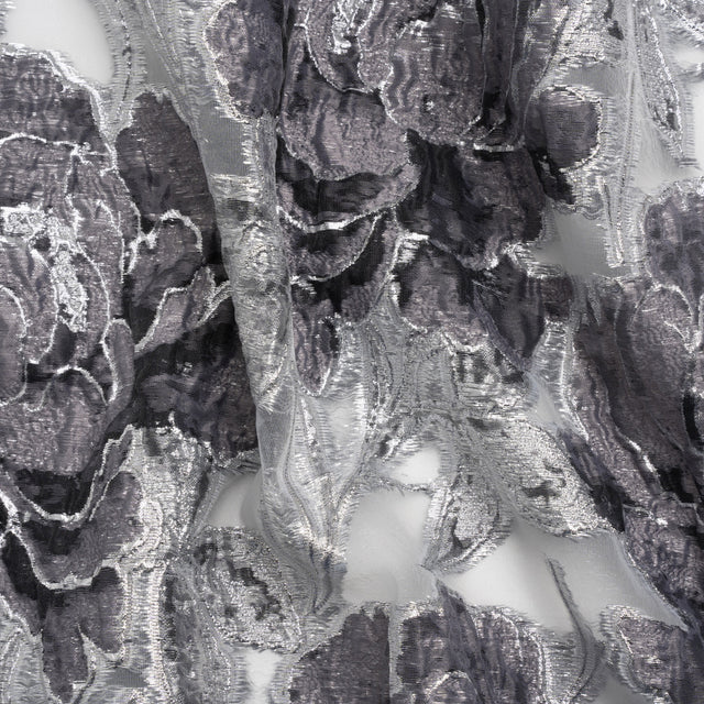Metallic Silver and Gray Floral Luxury Burnout Brocade