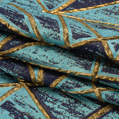 Metallic Gold, Turquoise and Navy Geometric Distress Luxury Brocade - Full