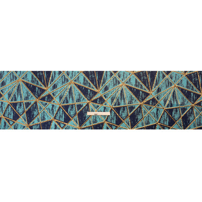 Metallic Gold, Turquoise and Navy Geometric Distress Luxury Brocade - Drape