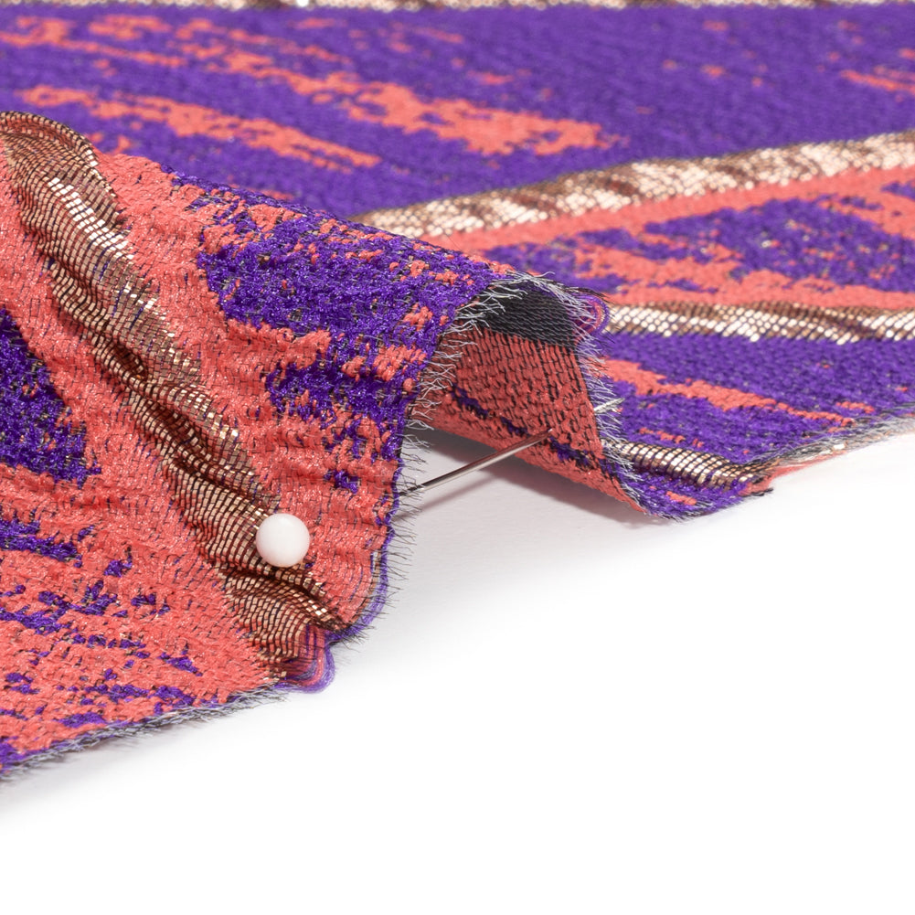 Metallic Gold, Light Red and Purple Geometric Distress Luxury Brocade Folded