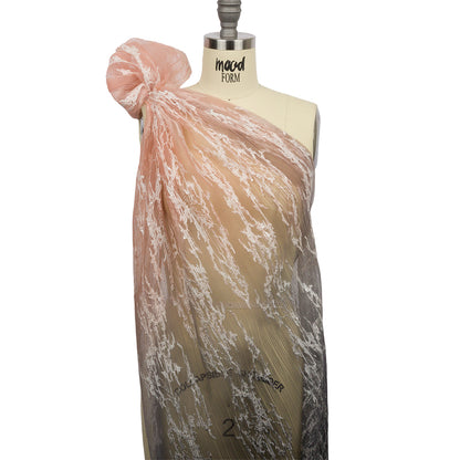 Sequoia Charcoal and Blush Ombre Abstract Embroidered and Sequined Soft Pleated Tulle - Detail