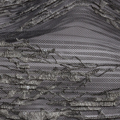 Sequoia Black and Taupe Ombre Abstract Embroidered and Sequined Soft Pleated Tulle - Folded