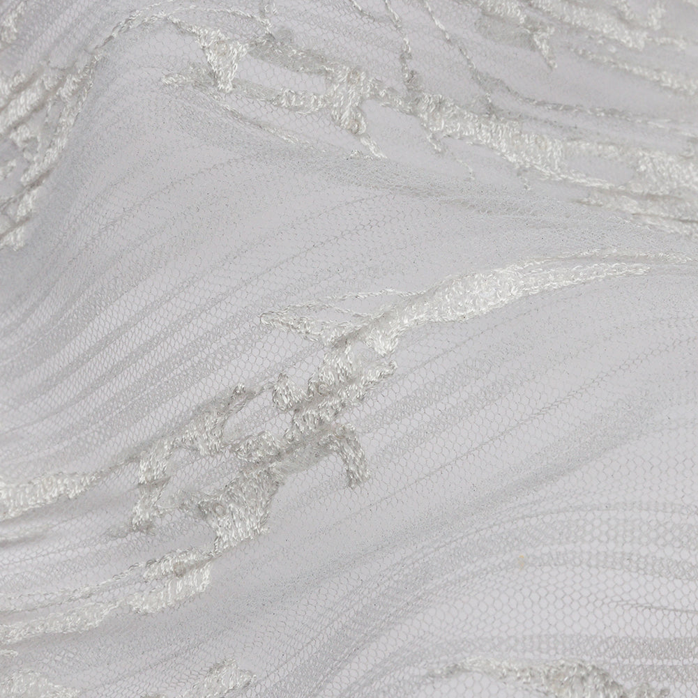 Sequoia Black, Gray and White Ombre Abstract Embroidered and Sequined Soft Pleated Tulle - Folded