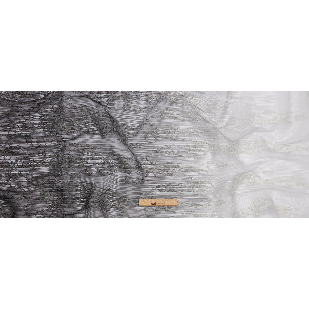 Sequoia Black, Gray and White Ombre Abstract Embroidered and Sequined Soft Pleated Tulle - Drape