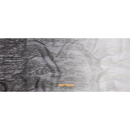 Sequoia Black, Gray and White Ombre Abstract Embroidered and Sequined Soft Pleated Tulle - Drape