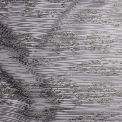 Sequoia Black, Gray and White Ombre Abstract Embroidered and Sequined Soft Pleated Tulle