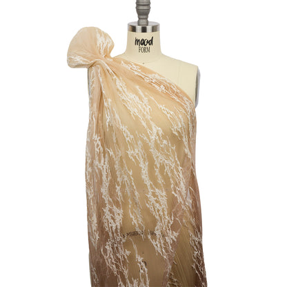 Sequoia Beige, Brown and White Ombre Abstract Embroidered and Sequined Soft Pleated Tulle - Detail