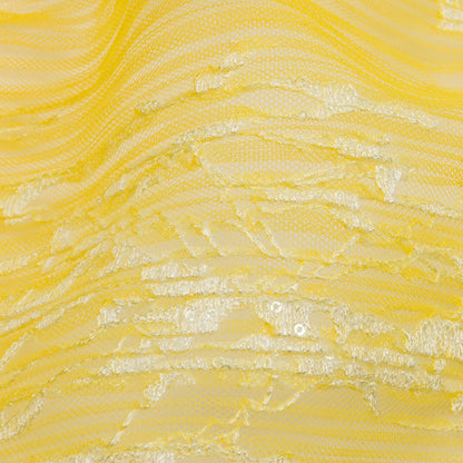 Sequoia White and Lemon Ombre Abstract Embroidered and Sequined Soft Pleated Tulle - Folded