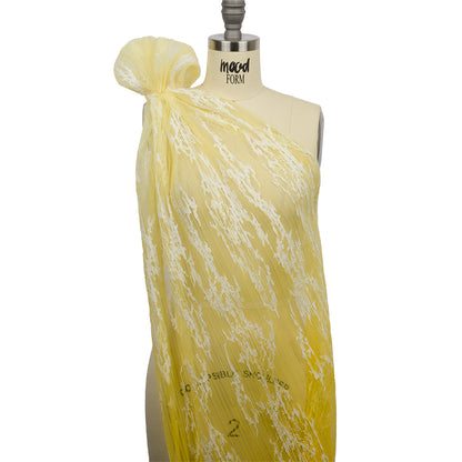 Sequoia White and Lemon Ombre Abstract Embroidered and Sequined Soft Pleated Tulle - Detail