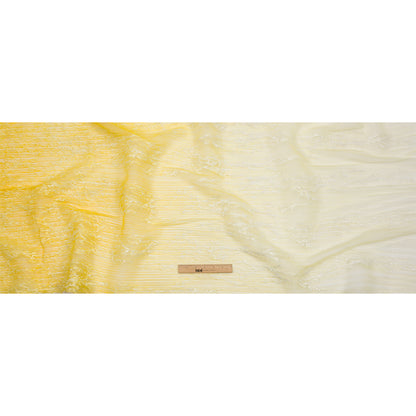 Sequoia White and Lemon Ombre Abstract Embroidered and Sequined Soft Pleated Tulle - Drape