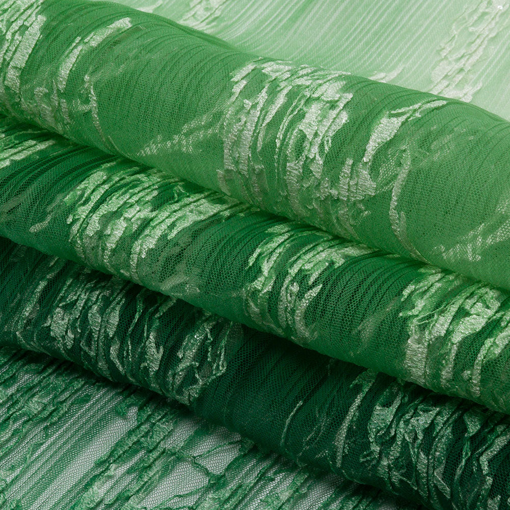 Sequoia Mint, Green and White Ombre Abstract Embroidered and Sequined Soft Pleated Tulle - Full