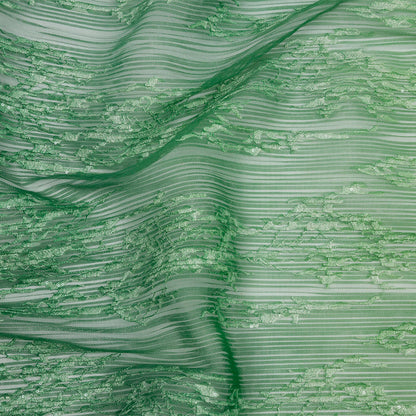 Sequoia Mint, Green and White Ombre Abstract Embroidered and Sequined Soft Pleated Tulle