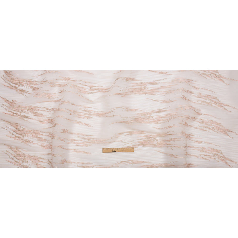Embroidered Soft Pleated Tulle with Clear Baby Sequins - Blush Abstract - Linden Collection Drape
