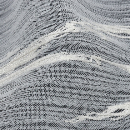 Embroidered Soft Pleated Tulle with Clear Baby Sequins - Off White Abstract - Linden Collection Folded