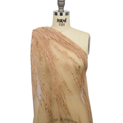 Linden Caramel Abstract Embroidered Soft Pleated Tulle with Clear Baby Sequins - Detail