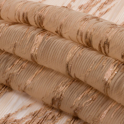 Linden Caramel Abstract Embroidered Soft Pleated Tulle with Clear Baby Sequins - Full