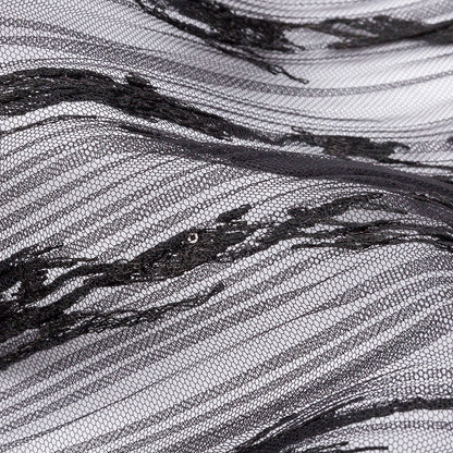 Linden Black Abstract Embroidered Soft Pleated Tulle with Clear Baby Sequins - Folded
