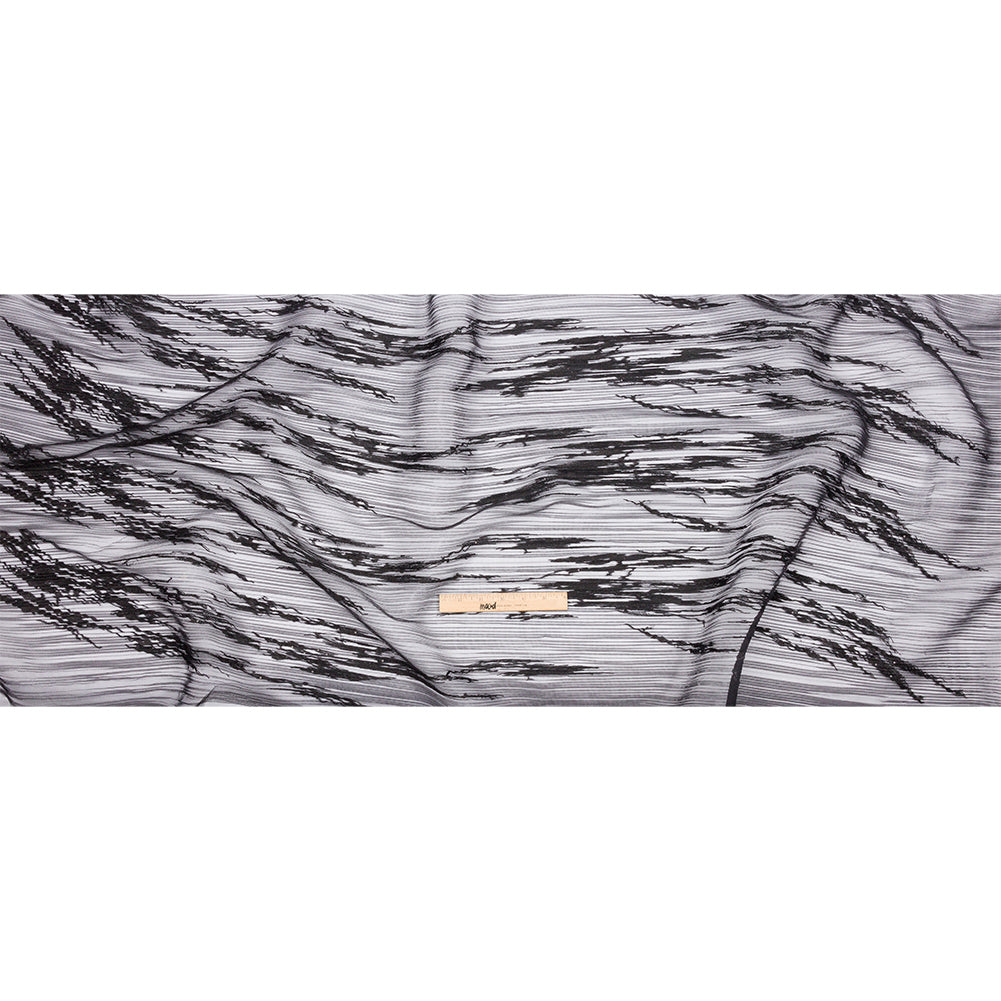 Linden Black Abstract Embroidered Soft Pleated Tulle with Clear Baby Sequins - Drape