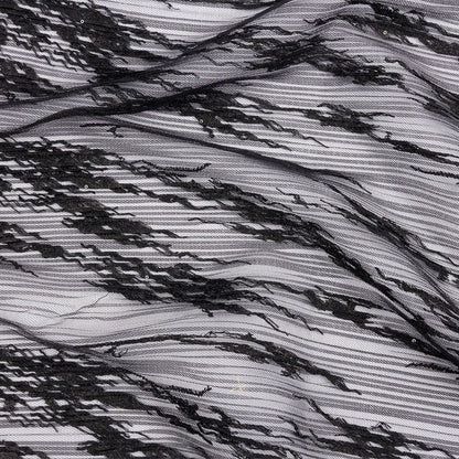 Linden Black Abstract Embroidered Soft Pleated Tulle with Clear Baby Sequins
