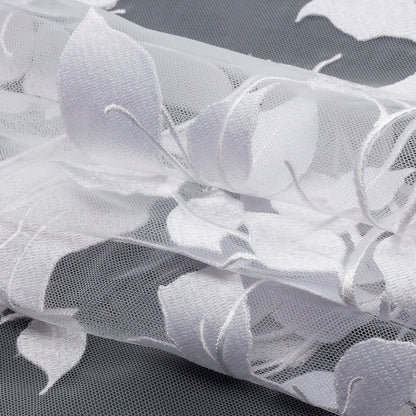 Magnolia White Leafy Branches Embroidered Tulle Lace - Full