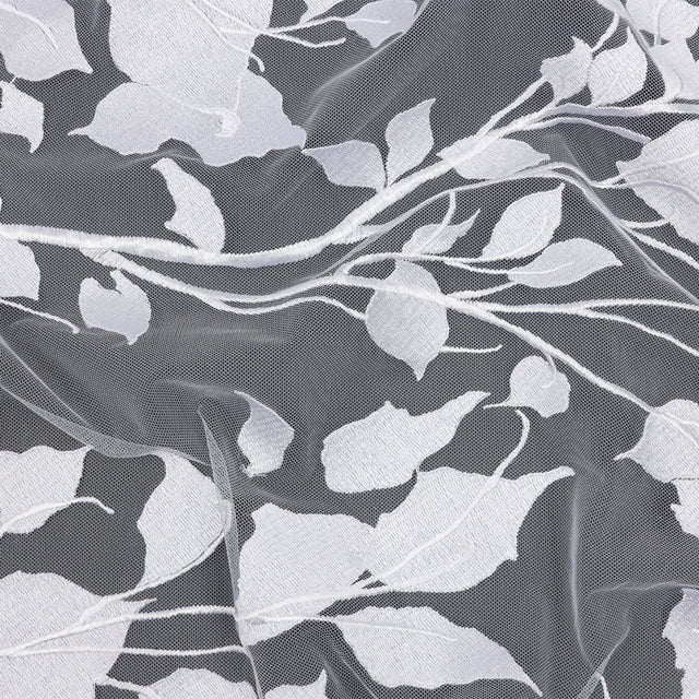 Magnolia White Leafy Branches Embroidered Tulle Lace