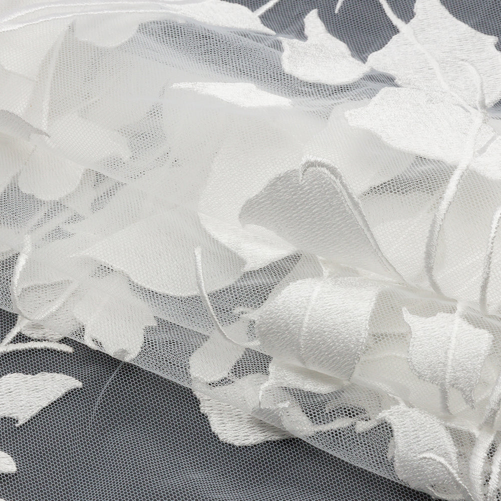 Embroidered Tulle Lace - Off White Leafy Branches - Magnolia Collection Full
