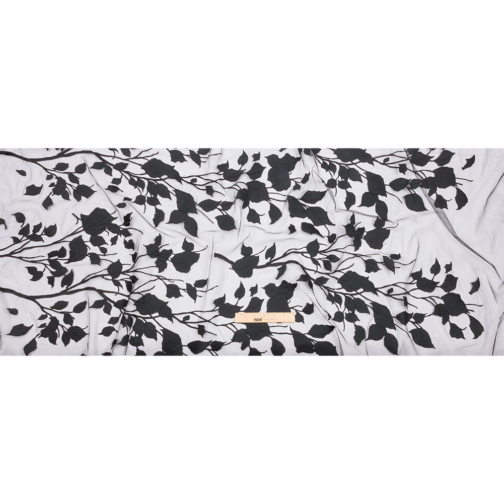 Embroidered Tulle Lace - Black Leafy Branches - Magnolia Collection Drape