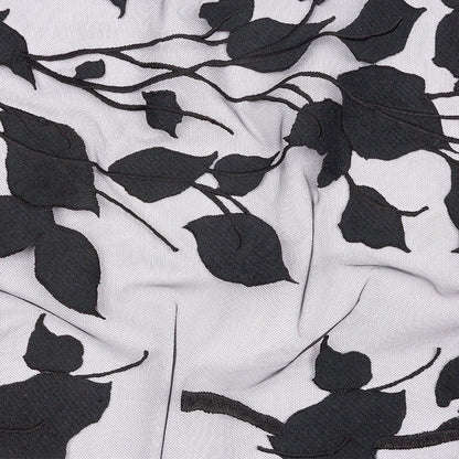 Embroidered Tulle Lace - Black Leafy Branches - Magnolia Collection