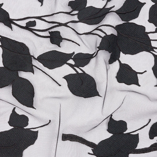 Embroidered Tulle Lace - Black Leafy Branches - Magnolia Collection