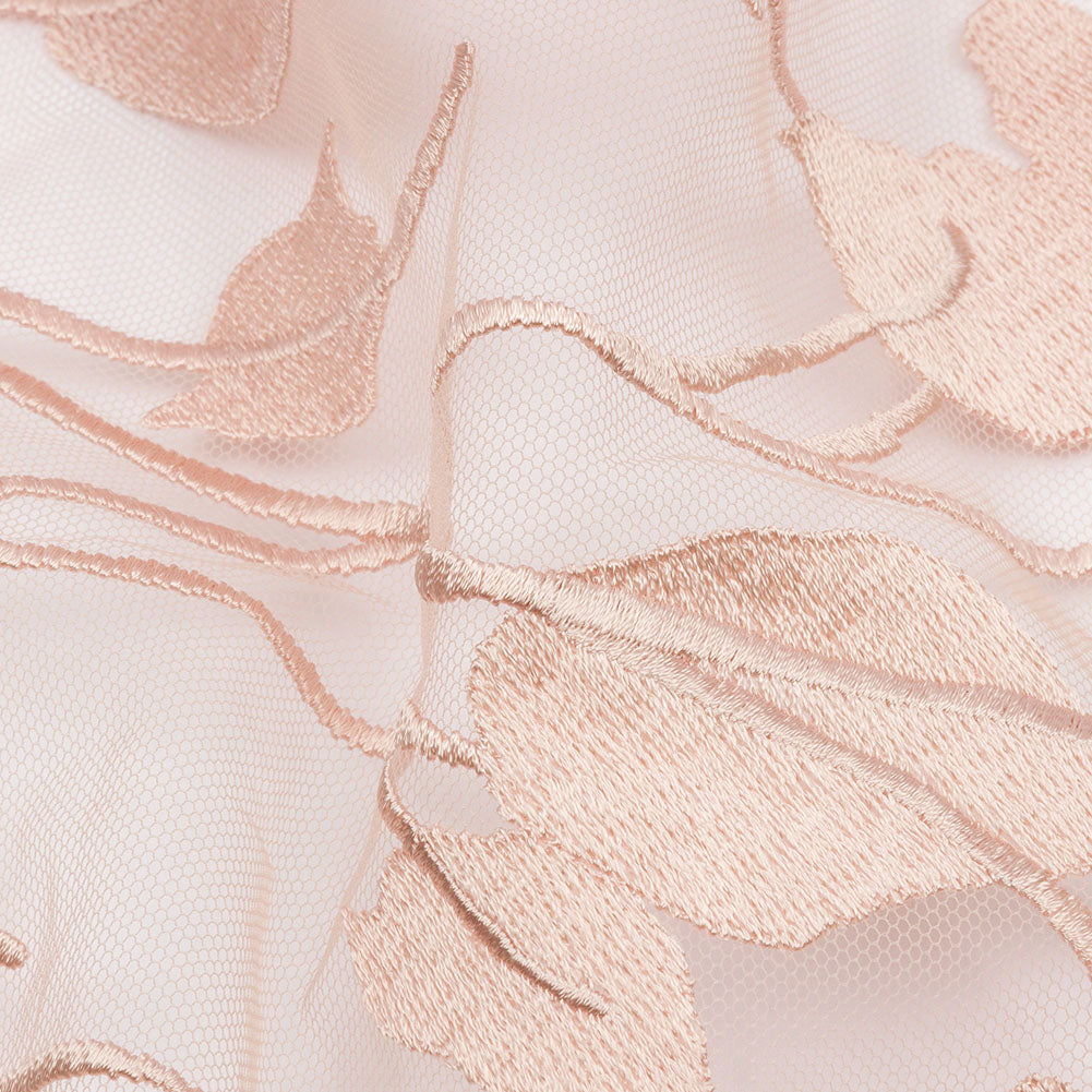 Embroidered Tulle Lace - Nude Leafy Branches - Magnolia Collection Folded
