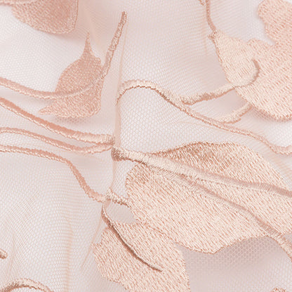 Embroidered Tulle Lace - Nude Leafy Branches - Magnolia Collection Folded