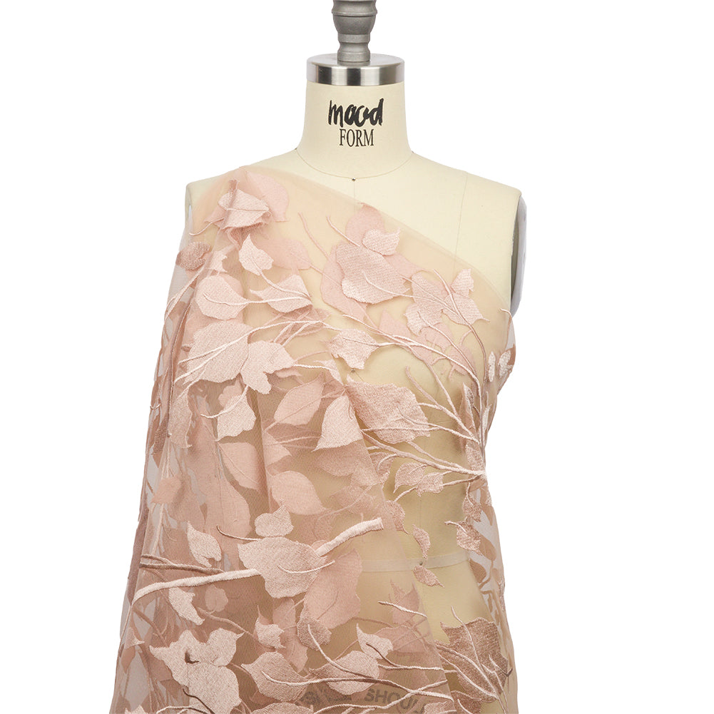Embroidered Tulle Lace - Nude Leafy Branches - Magnolia Collection Detail