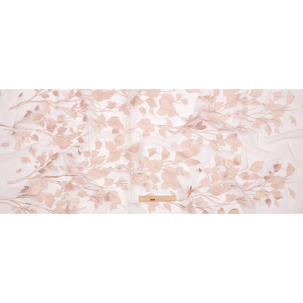Embroidered Tulle Lace - Nude Leafy Branches - Magnolia Collection Drape