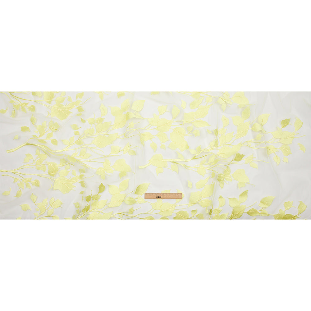 Magnolia Lemon Leafy Branches Embroidered Tulle Lace - Drape