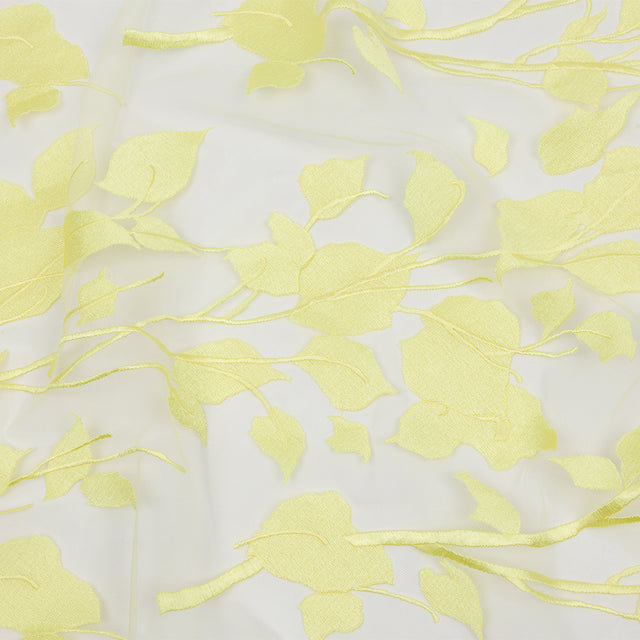 Magnolia Lemon Leafy Branches Embroidered Tulle Lace