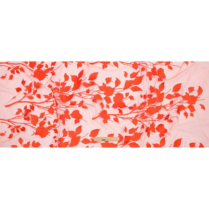 Magnolia Orange Leafy Branches Embroidered Tulle Lace - Drape