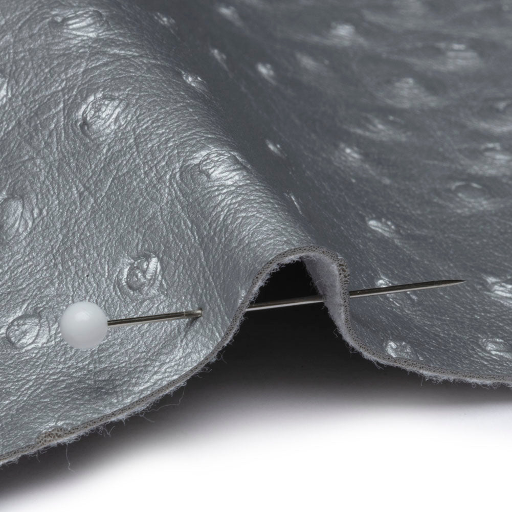 Kidepo Metallic Silver Faux Ostrich Leather Vinyl - Full