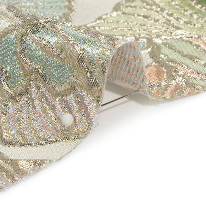 Metallic Silver, Green and Blue Liquid Leaves Luxury Brocade - Folded