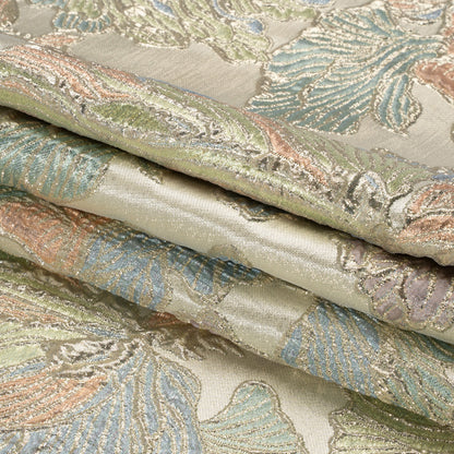 Metallic Silver, Green and Blue Liquid Leaves Luxury Brocade - Full