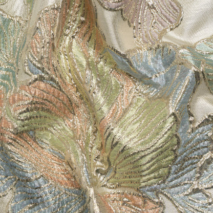 Metallic Silver, Green and Blue Liquid Leaves Luxury Brocade