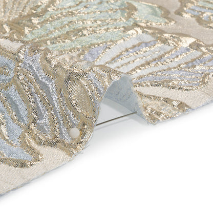 Metallic Silver, Periwinkle and Baby Blue Liquid Leaves Luxury Brocade - Folded